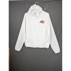 BSN Sports White Full Zip Hooded Windbreaker Jacket Small Mascot Logo 7519